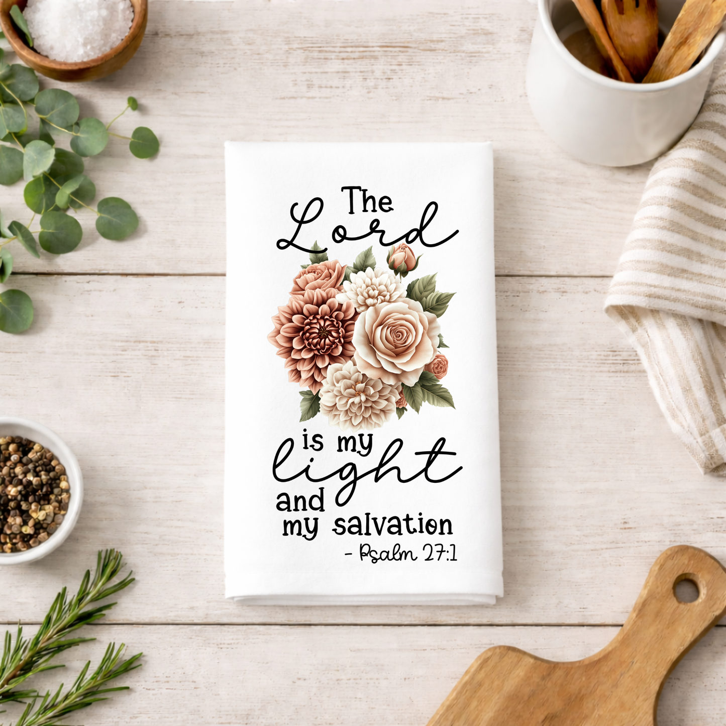 Bible Verse Kitchen Tea Towel | Floral Farmhouse Towel | Faith Home Decor