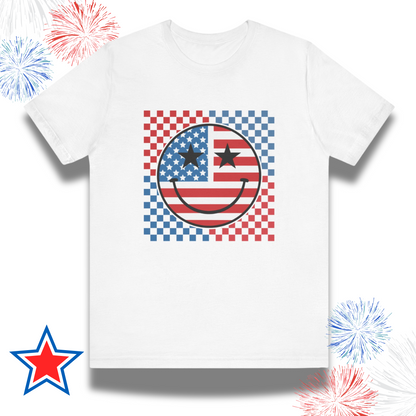 Red, White, and Blue Checkered Smiley Face T-Shirts!