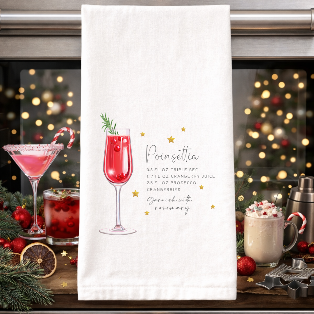 Christmas Bar Towels with Cocktail Recipes – Holiday Kitchen Decor