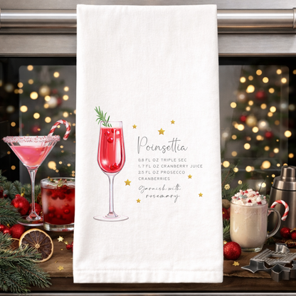 Christmas Bar Towels with Cocktail Recipes – Holiday Kitchen Decor