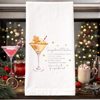 Christmas Bar Towels with Cocktail Recipes – Holiday Kitchen Decor