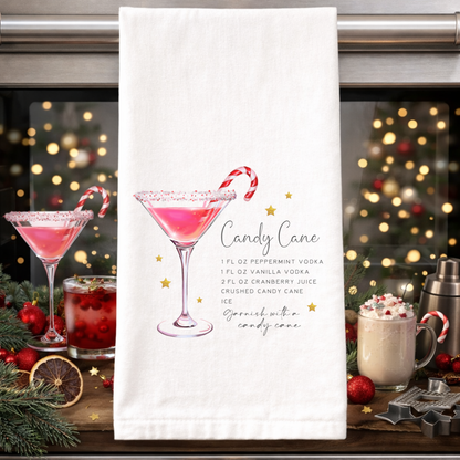 Christmas Bar Towels with Cocktail Recipes – Holiday Kitchen Decor