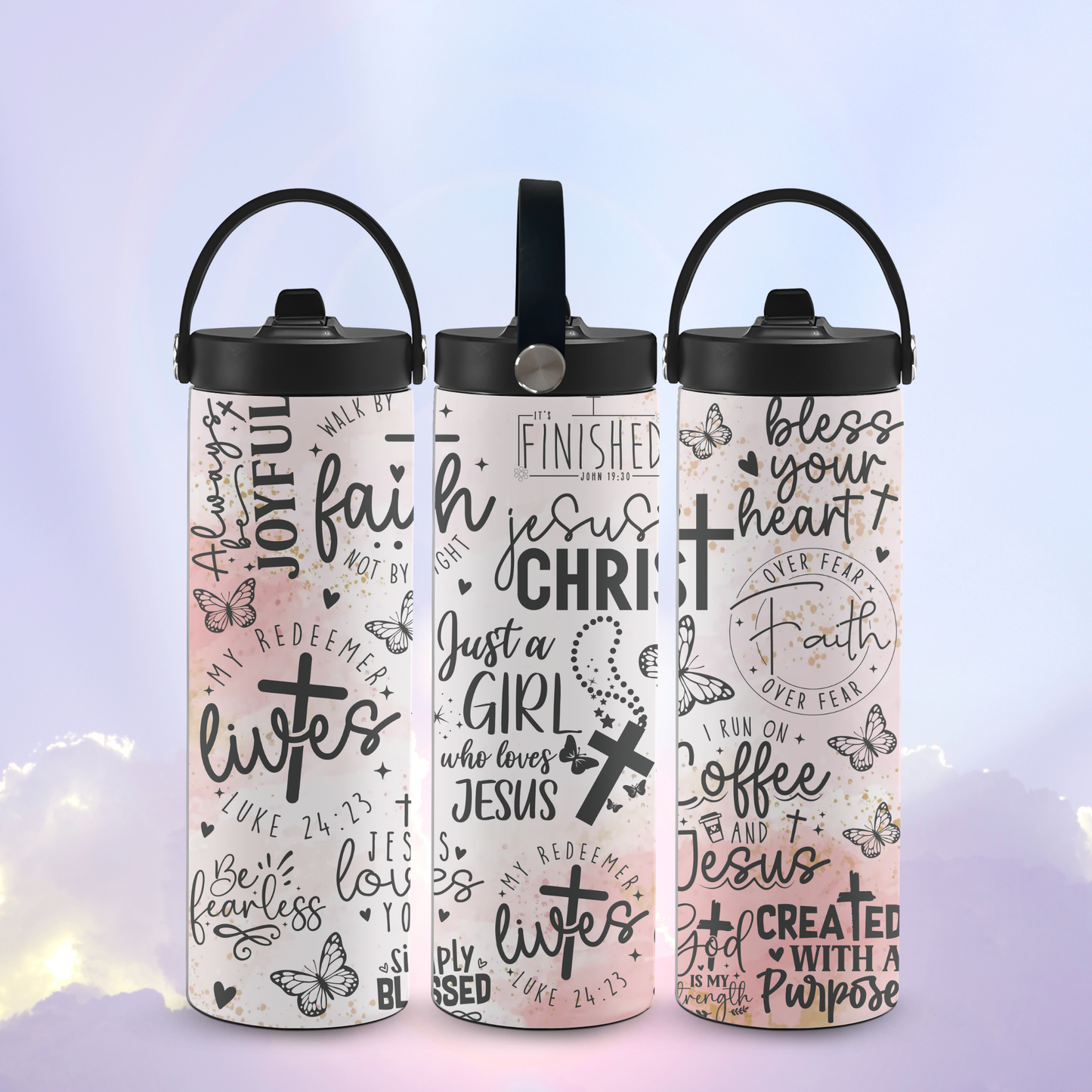 Faith Over Fear Christian Water Bottle | 20oz Tumbler Cup