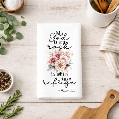Bible Verse Kitchen Tea Towel | Floral Farmhouse Towel | Faith Home Decor