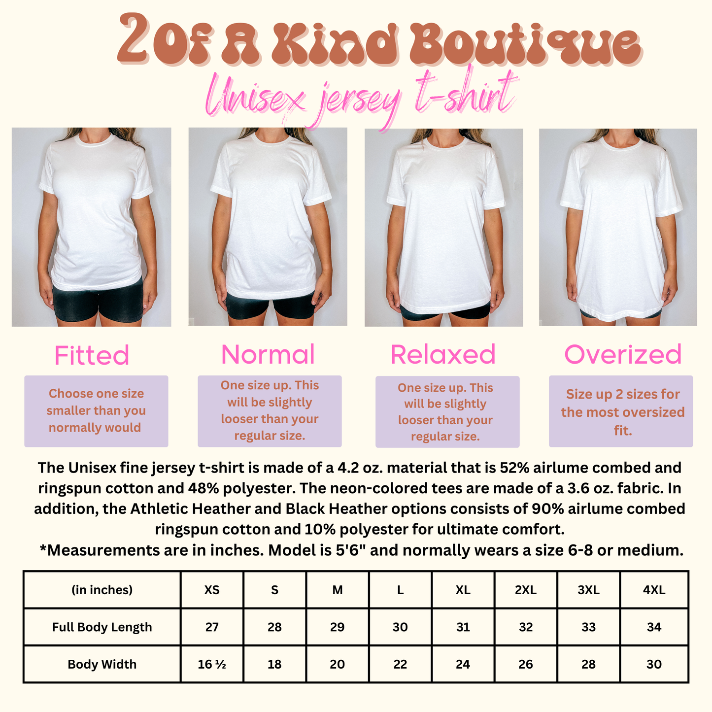 Adult Unisex Size Chart