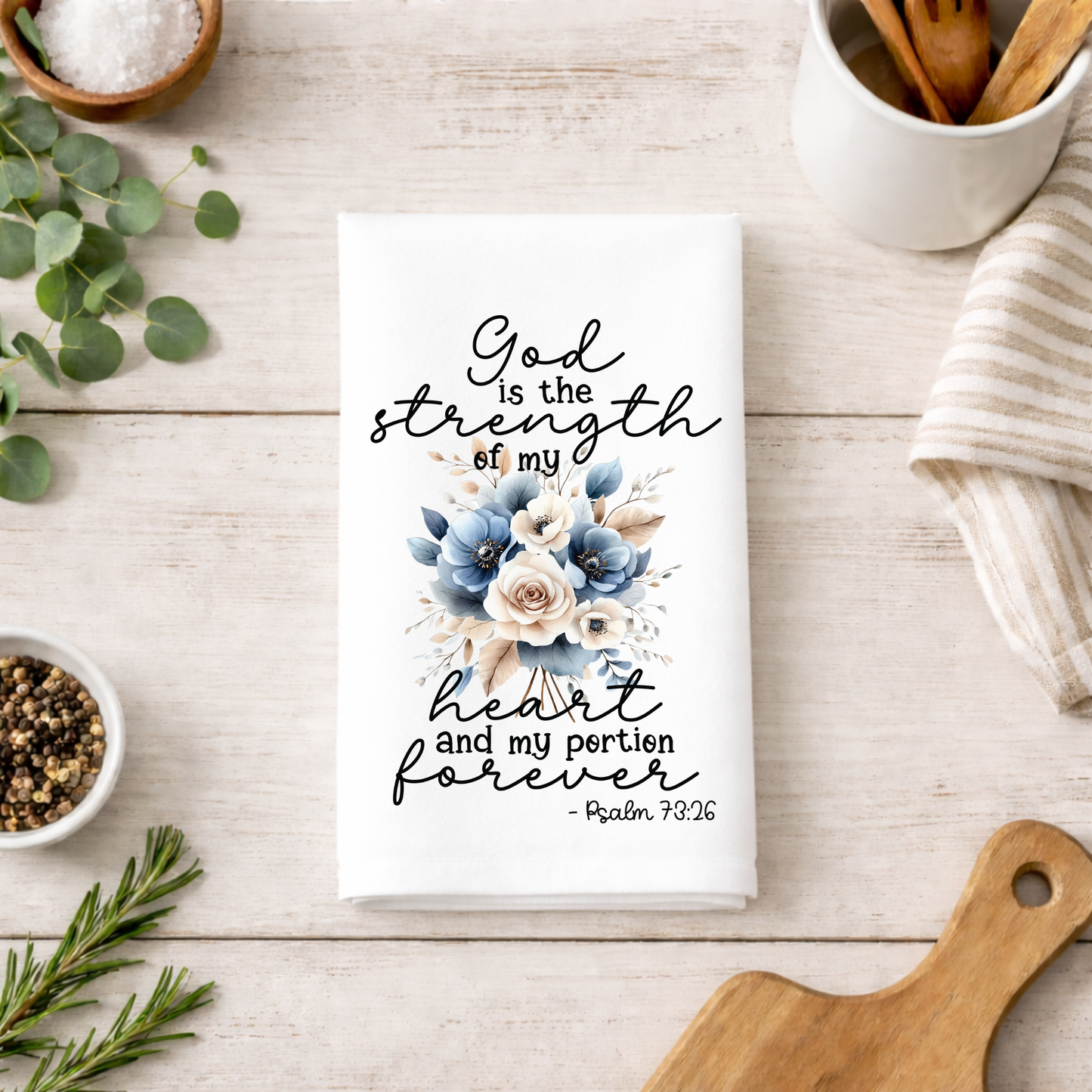 Bible Verse Kitchen Tea Towel | Floral Farmhouse Towel | Faith Home Decor
