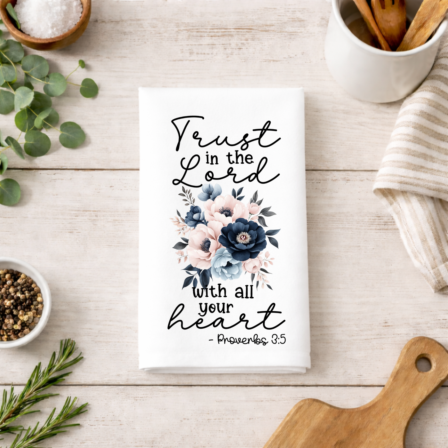 Bible Verse Kitchen Tea Towel | Floral Farmhouse Towel | Faith Home Decor